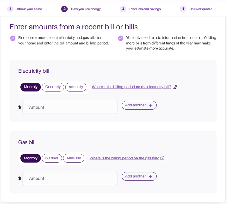 Screenshot - Enter amounts from a recent bill